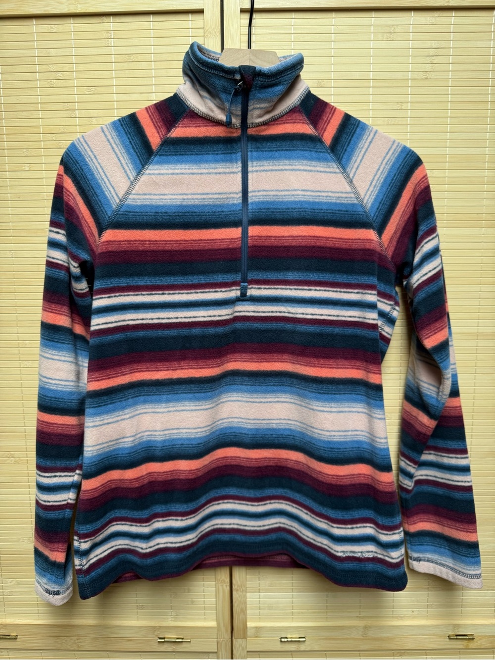 Eddie Bauer Fleece Multi Color Stripe Quarter Zip Sweatshirt EUC